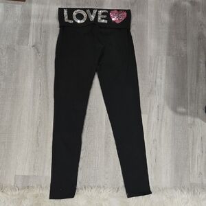 Victoria's Secret Black Foldover Leggings with Sequin Love and Heart